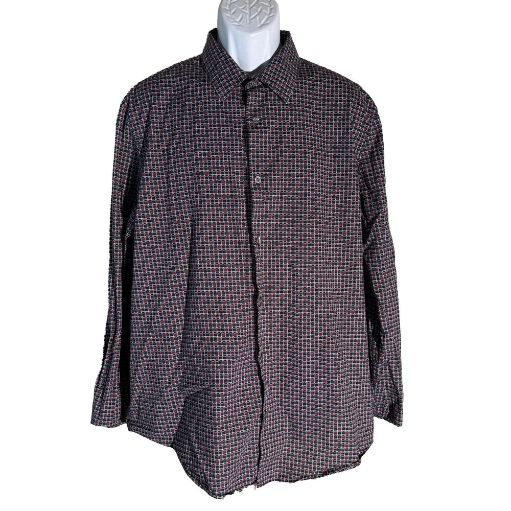 PERRY ELLIS Men's Long Sleeve Button Down Stretch‎ Shirt Black Maroon XXL